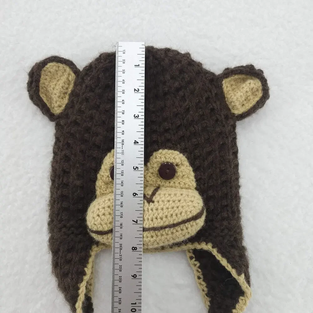 Monkey Knitted Beanie Alpaca Peru Andes Gifts Hat Cap Fitted Youth Small Brown